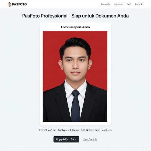 Contoh hasil pas foto resmi pria berjas dengan latar belakang merah